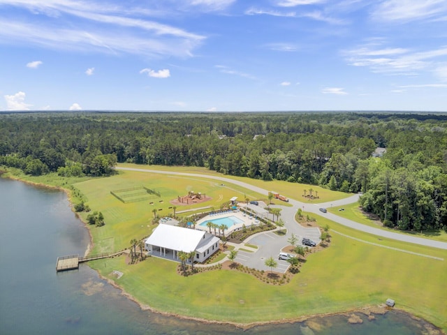 drone / aerial view featuring a water view