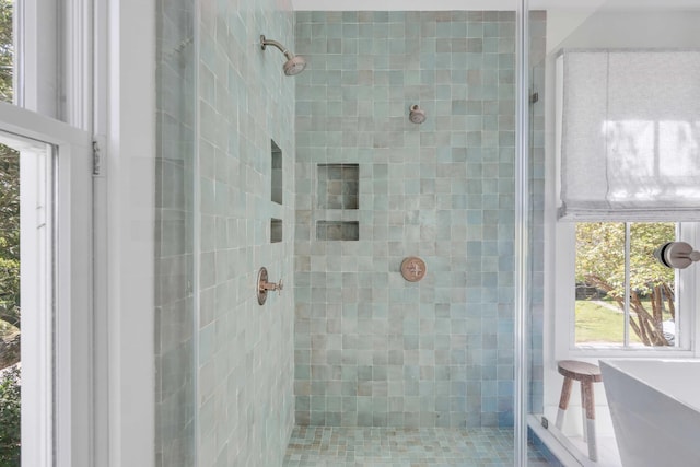 bathroom with plus walk in shower