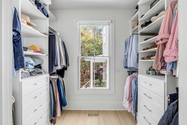 spacious closet featuring light hardwood / wood-style flooring