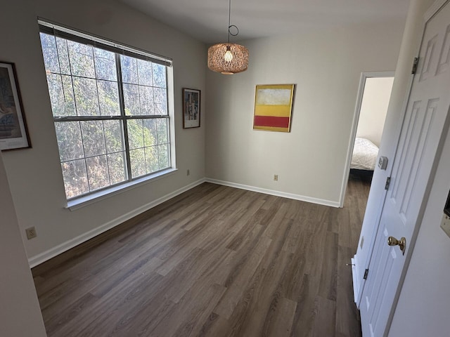 unfurnished dining area featuring dark wood-type flooring