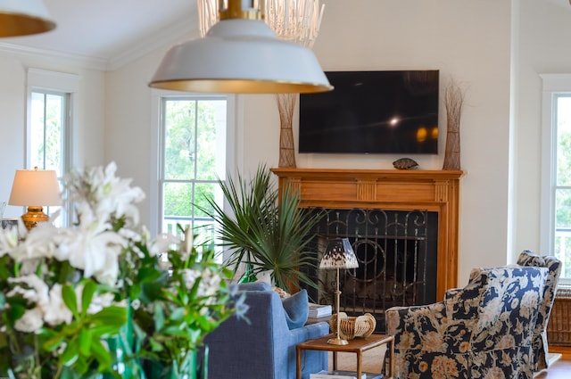 932 Middle St, Sullivans Island, SC 29482 - living room with ornamental molding and a high end fireplace