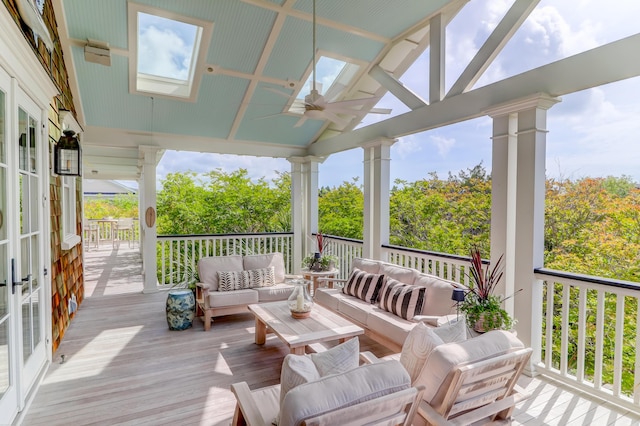 932 Middle St, Sullivans Island, SC 29482 - wooden terrace with an outdoor hangout area and a ceiling fan