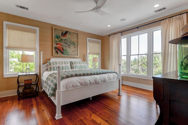 932 Middle St, Sullivans Island, SC 29482 - bedroom featuring wood finished floors, crown molding, a ceiling fan, and recessed lighting
