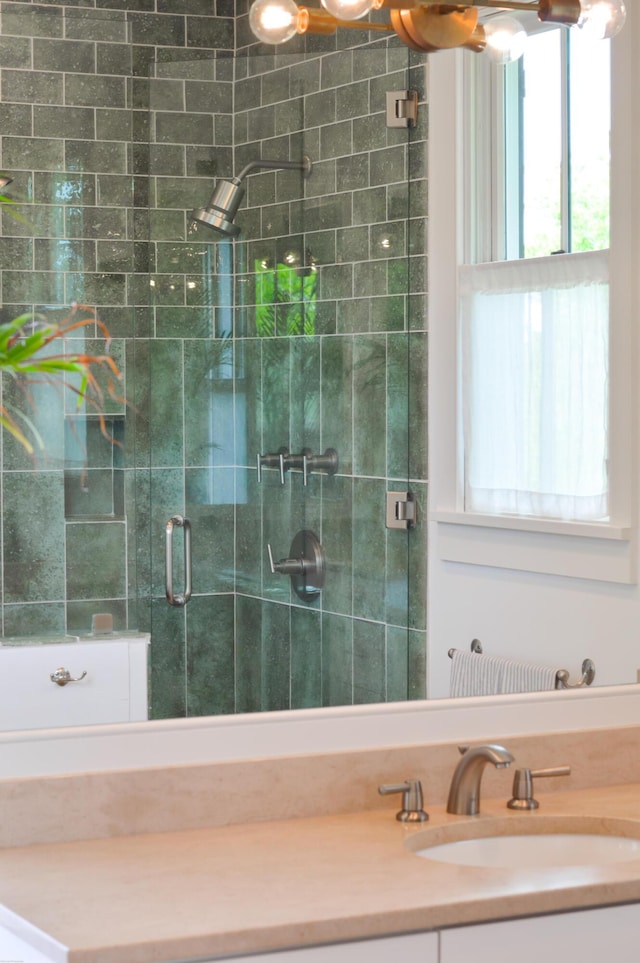 932 Middle St, Sullivans Island, SC 29482 - bathroom featuring a stall shower and vanity