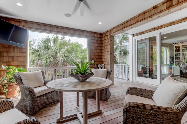932 Middle St, Sullivans Island, SC 29482 - sunroom featuring ceiling fan