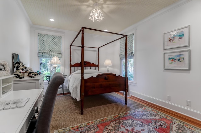 932 Middle St, Sullivans Island, SC 29482 - bedroom featuring ornamental molding, wood finished floors, and recessed lighting