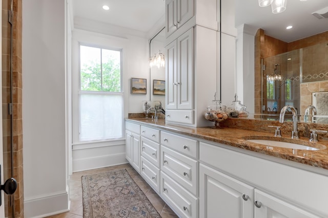 932 Middle St, Sullivans Island, SC 29482 - full bath featuring double vanity, tiled shower, recessed lighting, and tile patterned floors