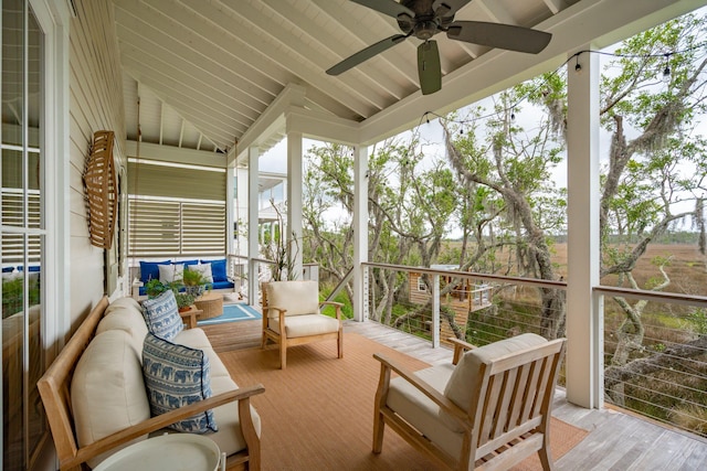 1809 Rushland Grove Ln, Johns Island, SC 29455 - sunroom / solarium featuring ceiling fan, outdoor lounge area, vaulted ceiling, and healthy amount of natural light