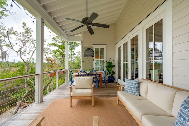 1809 Rushland Grove Ln, Johns Island, SC 29455 - deck featuring ceiling fan, an outdoor living space, and outdoor dining space