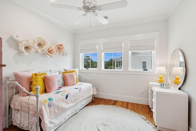 1809 Rushland Grove Ln, Johns Island, SC 29455 - bedroom featuring wood finished floors, ornamental molding, and ceiling fan