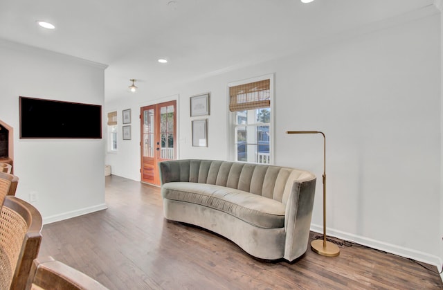 living room featuring hardwood / wood-style flooring and french doors