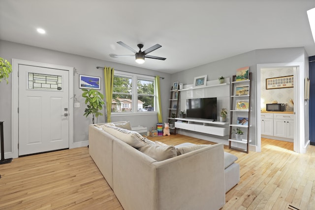2605 Mona Ave, Charleston, SC 29414 - living area with light wood-style floors, a ceiling fan, and recessed lighting