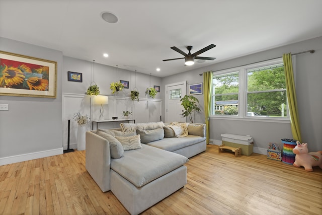 2605 Mona Ave, Charleston, SC 29414 - living area with light wood-style flooring, ceiling fan, baseboards, and recessed lighting