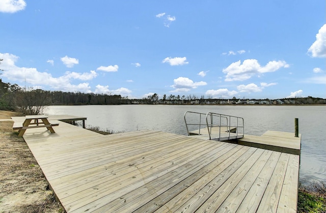 view of dock with a water view