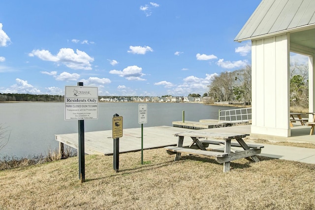 exterior space featuring a water view