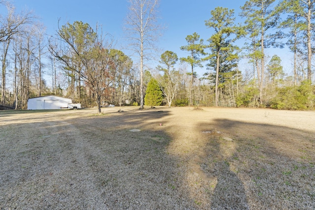 view of yard featuring an outdoor structure and a detached garage