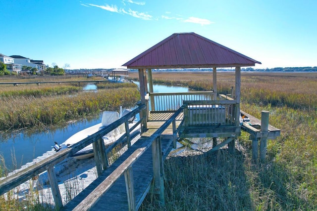 view of dock with a water view