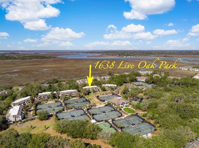 aerial view with a water view