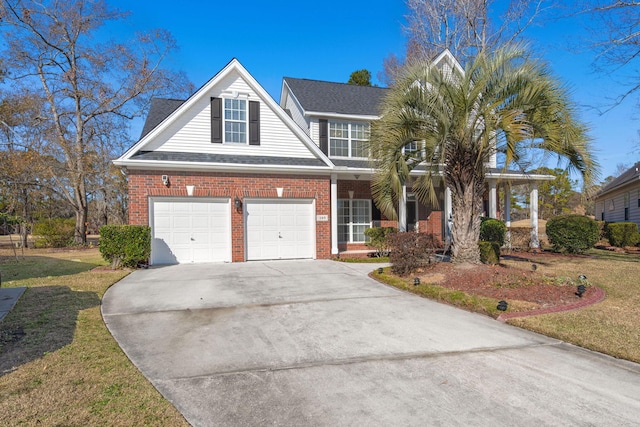 view of front facade featuring a garage and a front lawn