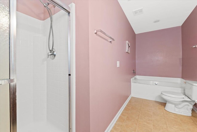 1170 Deerberry Rd, Hanahan, SC 29410 - full bathroom featuring toilet, a stall shower, tile patterned floors, and a garden tub