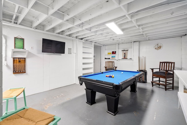 game room with billiards and finished concrete floors