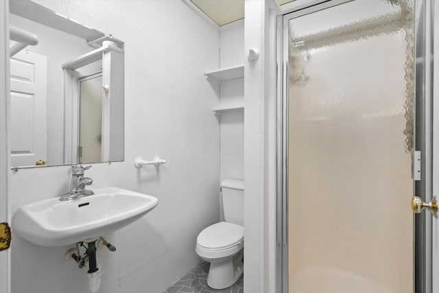 full bath with toilet, a shower stall, and a sink