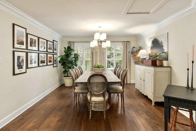 509 Klein St, Mount Pleasant, SC 29464 - dining space featuring dark wood-style flooring, a chandelier, and ornamental molding