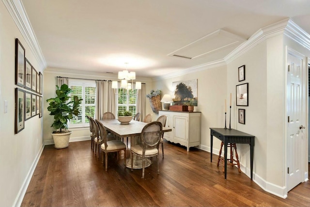509 Klein St, Mount Pleasant, SC 29464 - dining space featuring dark wood-style flooring, crown molding, and a chandelier
