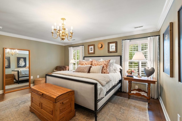 509 Klein St, Mount Pleasant, SC 29464 - bedroom featuring a chandelier, multiple windows, ornamental molding, and wood finished floors