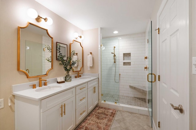 509 Klein St, Mount Pleasant, SC 29464 - full bathroom with double vanity, a stall shower, and recessed lighting