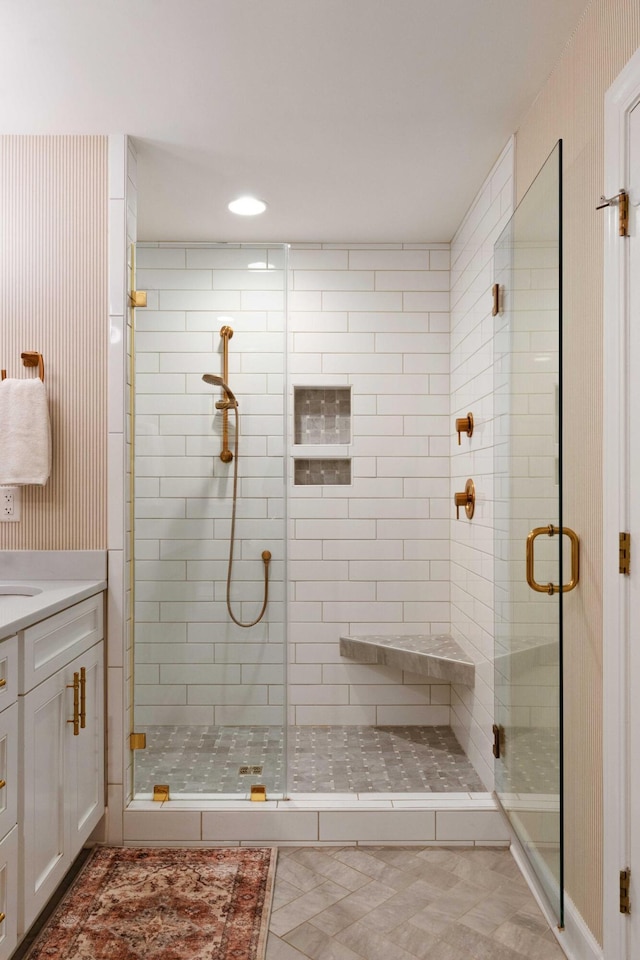 509 Klein St, Mount Pleasant, SC 29464 - full bathroom with vanity, a stall shower, and tile patterned flooring