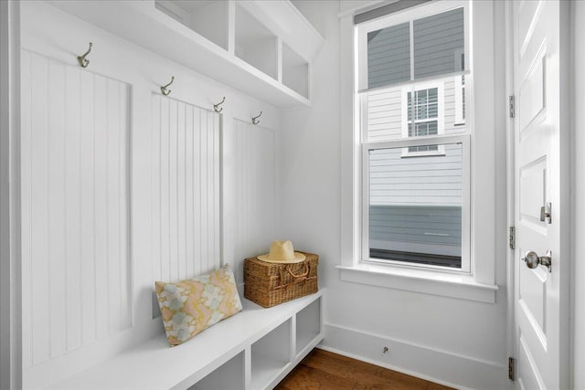 mudroom with dark hardwood / wood-style flooring