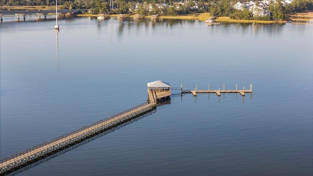 view of dock with a water view