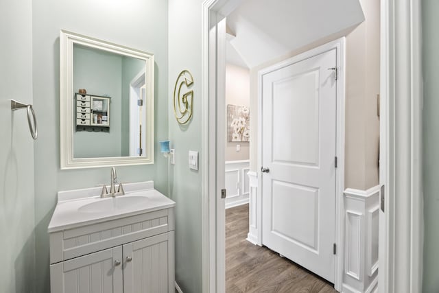 bathroom featuring wood finished floors and vanity