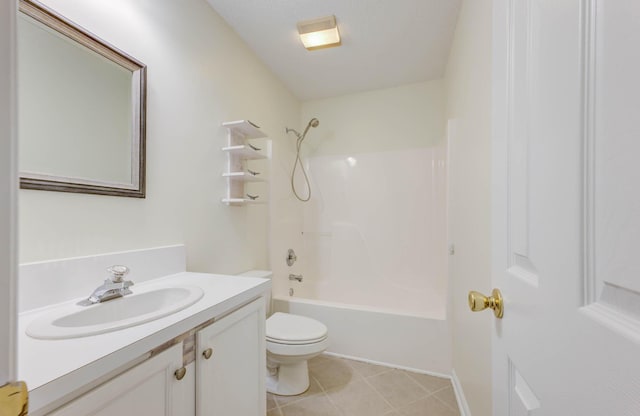 full bathroom featuring vanity, tile patterned floors, bathing tub / shower combination, and toilet