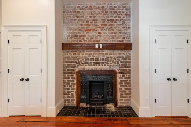 interior details with a fireplace