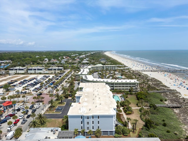 aerial view with a beach view and a water view
