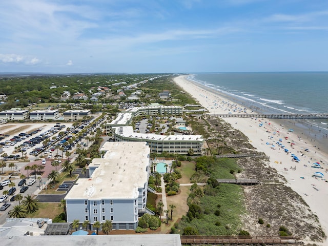 aerial view featuring a beach view and a water view