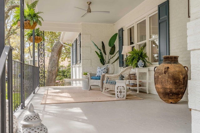 view of patio / terrace with ceiling fan and covered porch