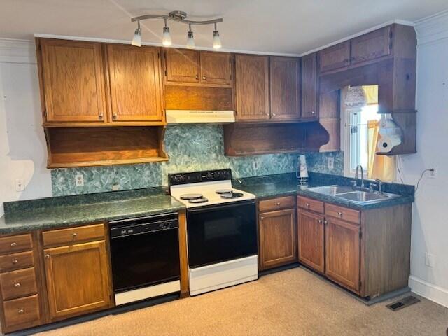 1089 Charles Dr, Manning, SC 29102 - kitchen featuring black dishwasher, electric stove, a sink, and dark countertops