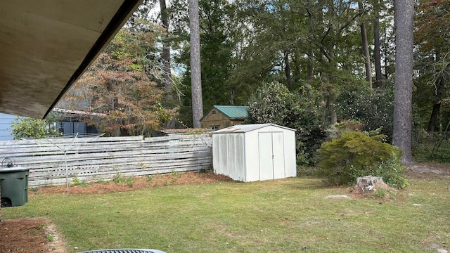 view of yard featuring a storage shed