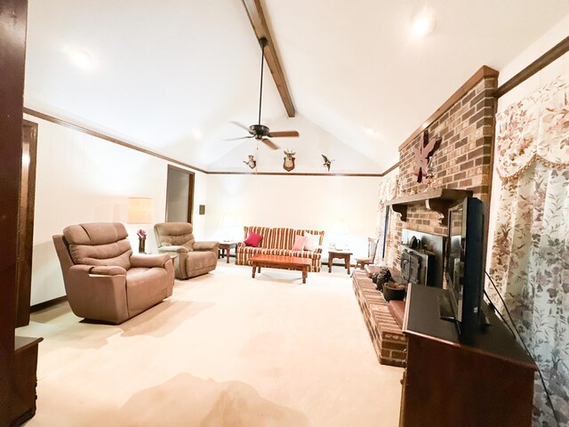 1807 Perch Rd, Moncks Corner, SC 29461 - carpeted living room with a ceiling fan and a brick fireplace