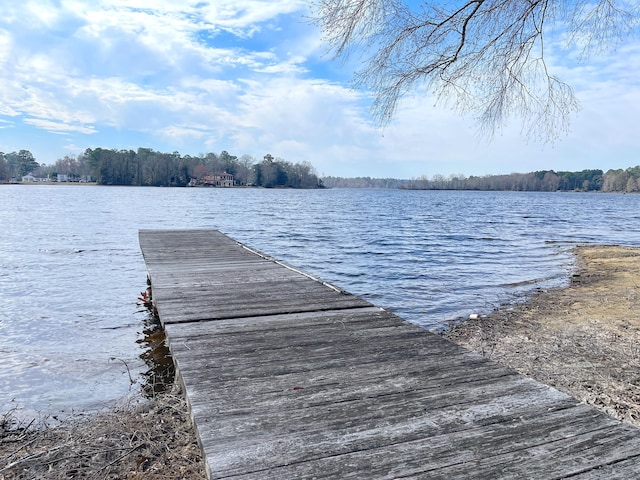 view of dock with a water view