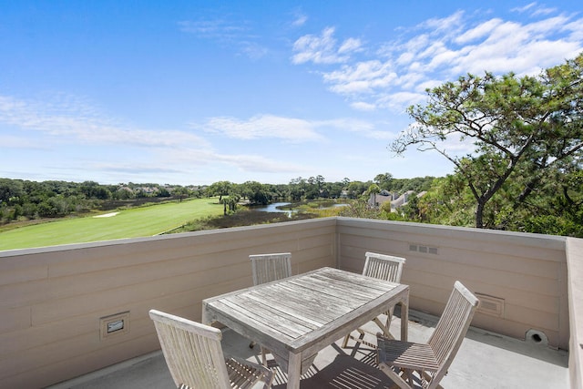 view of patio featuring a water view