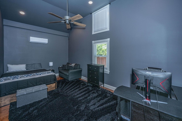 762 Swanson Ave, Charleston, SC 29412 - bedroom featuring wood finished floors, lofted ceiling, a wall mounted air conditioner, and recessed lighting