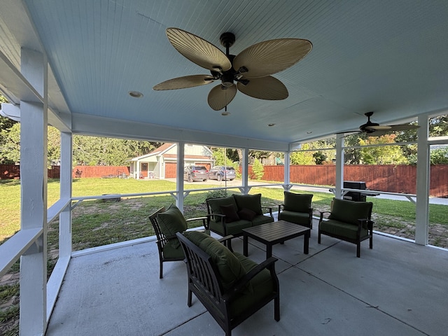 762 Swanson Ave, Charleston, SC 29412 - sunroom with a ceiling fan and an outdoor hangout area