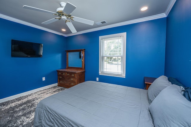 762 Swanson Ave, Charleston, SC 29412 - bedroom with carpet floors, ornamental molding, ceiling fan, and recessed lighting