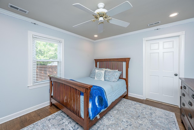 762 Swanson Ave, Charleston, SC 29412 - bedroom with wood finished floors, crown molding, recessed lighting, and ceiling fan
