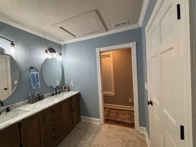 762 Swanson Ave, Charleston, SC 29412 - bathroom with double vanity, ornamental molding, and tile patterned floors