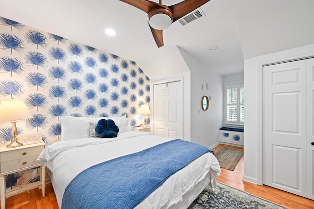 bedroom featuring ceiling fan and hardwood / wood-style flooring